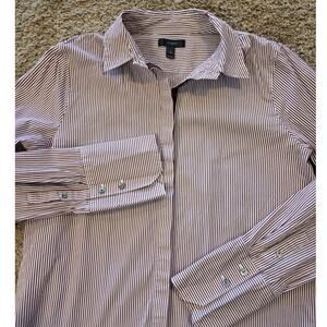 J Crew striped endless shirt button up tunic top maroon red pin stripe 8